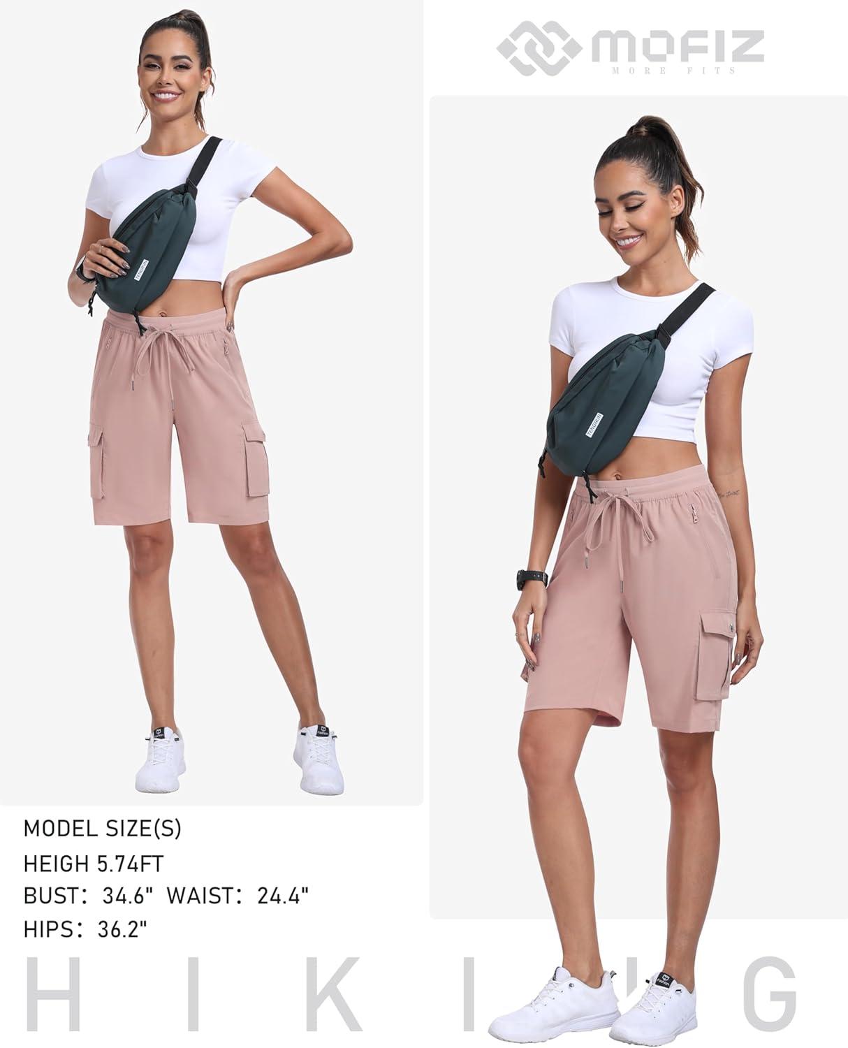 image:imageMoFiz Womens Cargo Shorts Quick Dry Athletic Shorts Lightweight Running Summer Hiking Shorts with PocketsDusty Pink