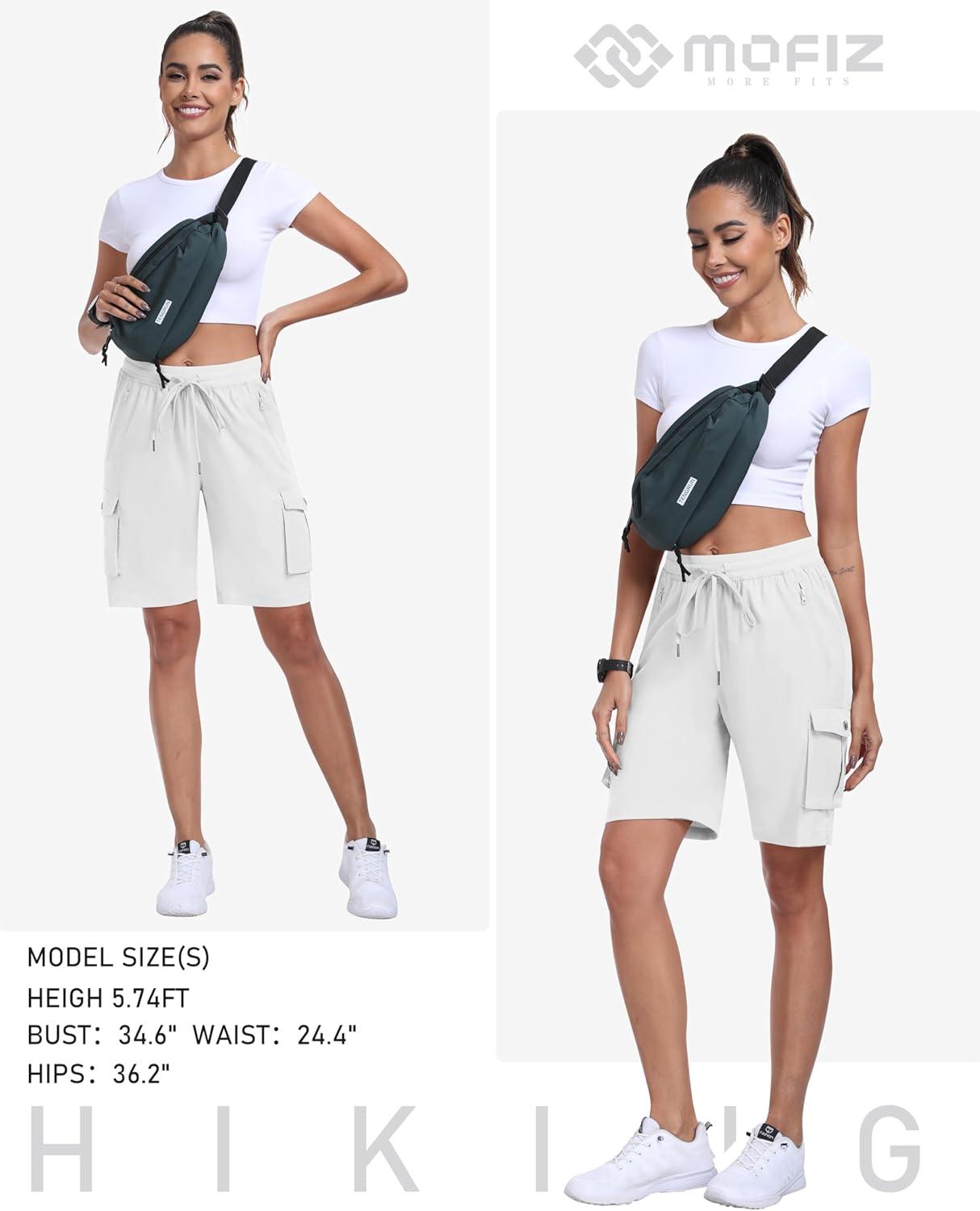 image:imageMoFiz Womens Cargo Shorts Quick Dry Athletic Shorts Lightweight Running Summer Hiking Shorts with PocketsWhite
