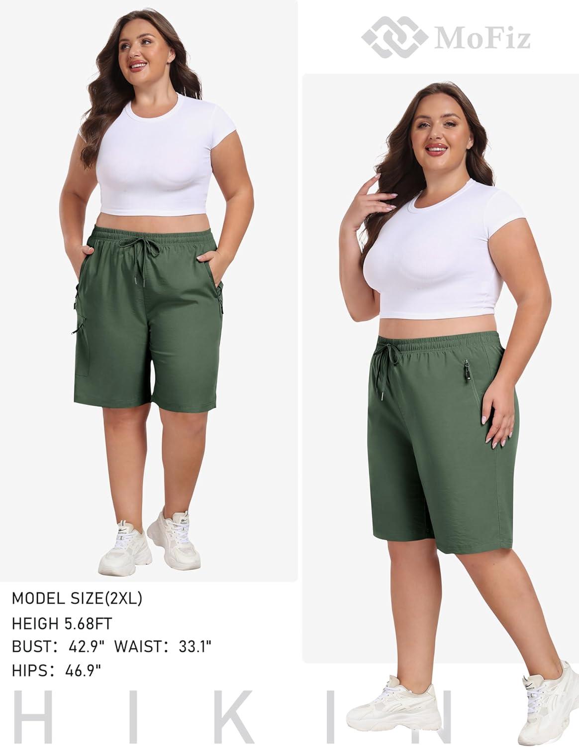 image:imageMoFiz Womens Plus Size Hiking Cargo Shorts Quick Dry Golf Active Shorts Lightweight Summer Shorts with PocketsArmy Green
