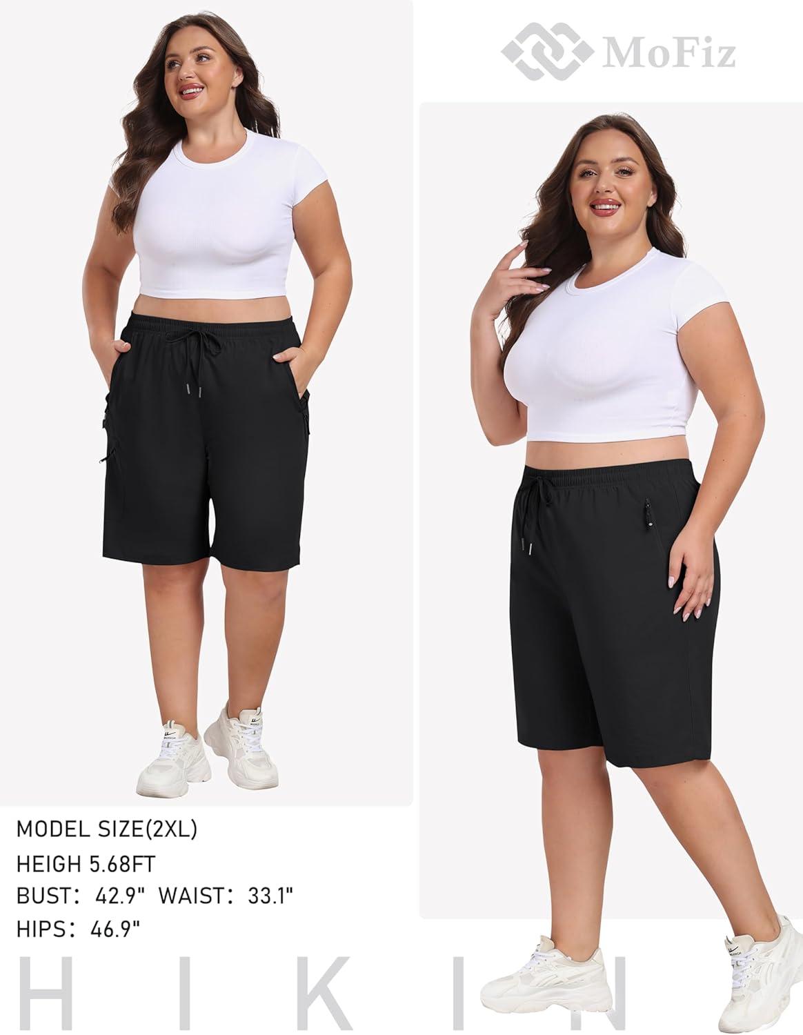 image:imageMoFiz Womens Plus Size Hiking Cargo Shorts Quick Dry Golf Active Shorts Lightweight Summer Shorts with PocketsBlack