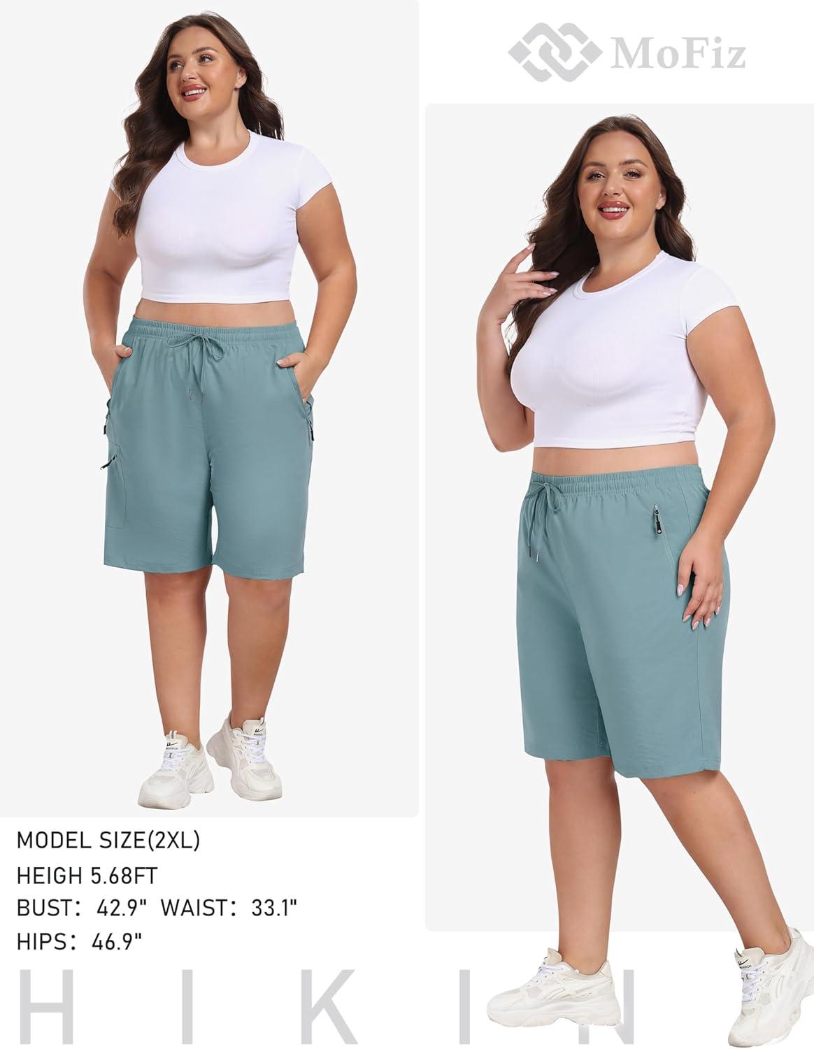 image:imageMoFiz Womens Plus Size Hiking Cargo Shorts Quick Dry Golf Active Shorts Lightweight Summer Shorts with PocketsGrey Blue