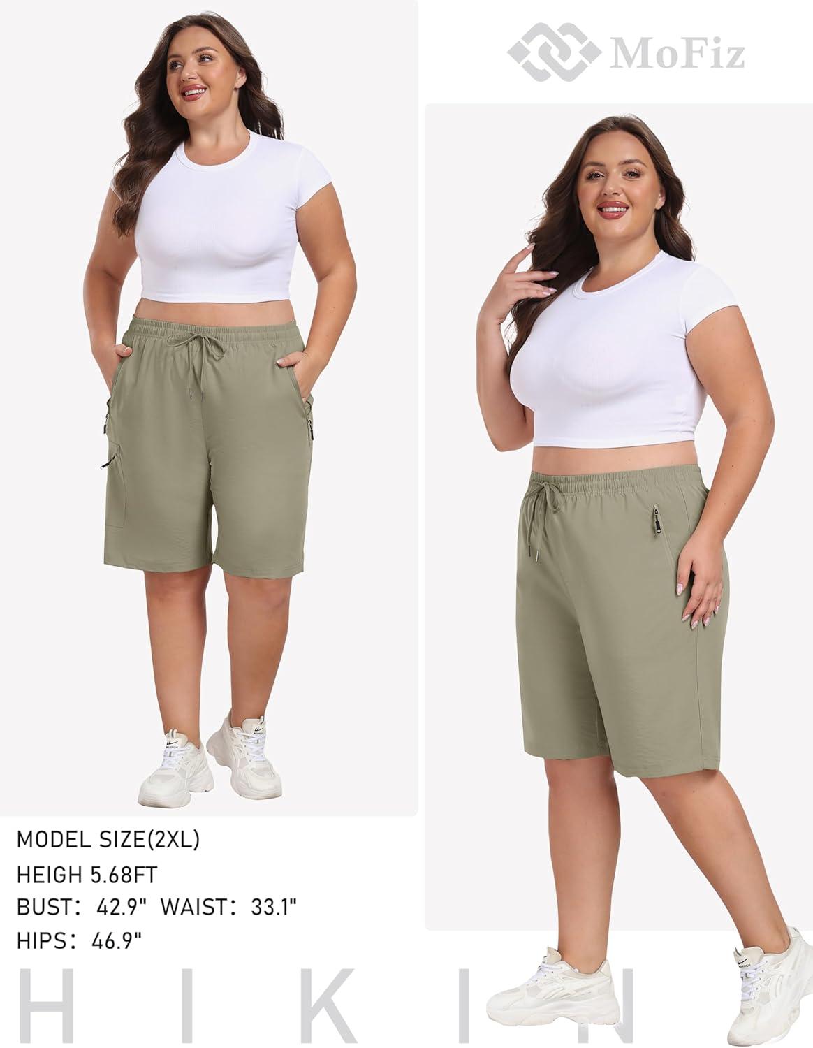image:imageMoFiz Womens Plus Size Hiking Cargo Shorts Quick Dry Golf Active Shorts Lightweight Summer Shorts with PocketsGrey Khaki