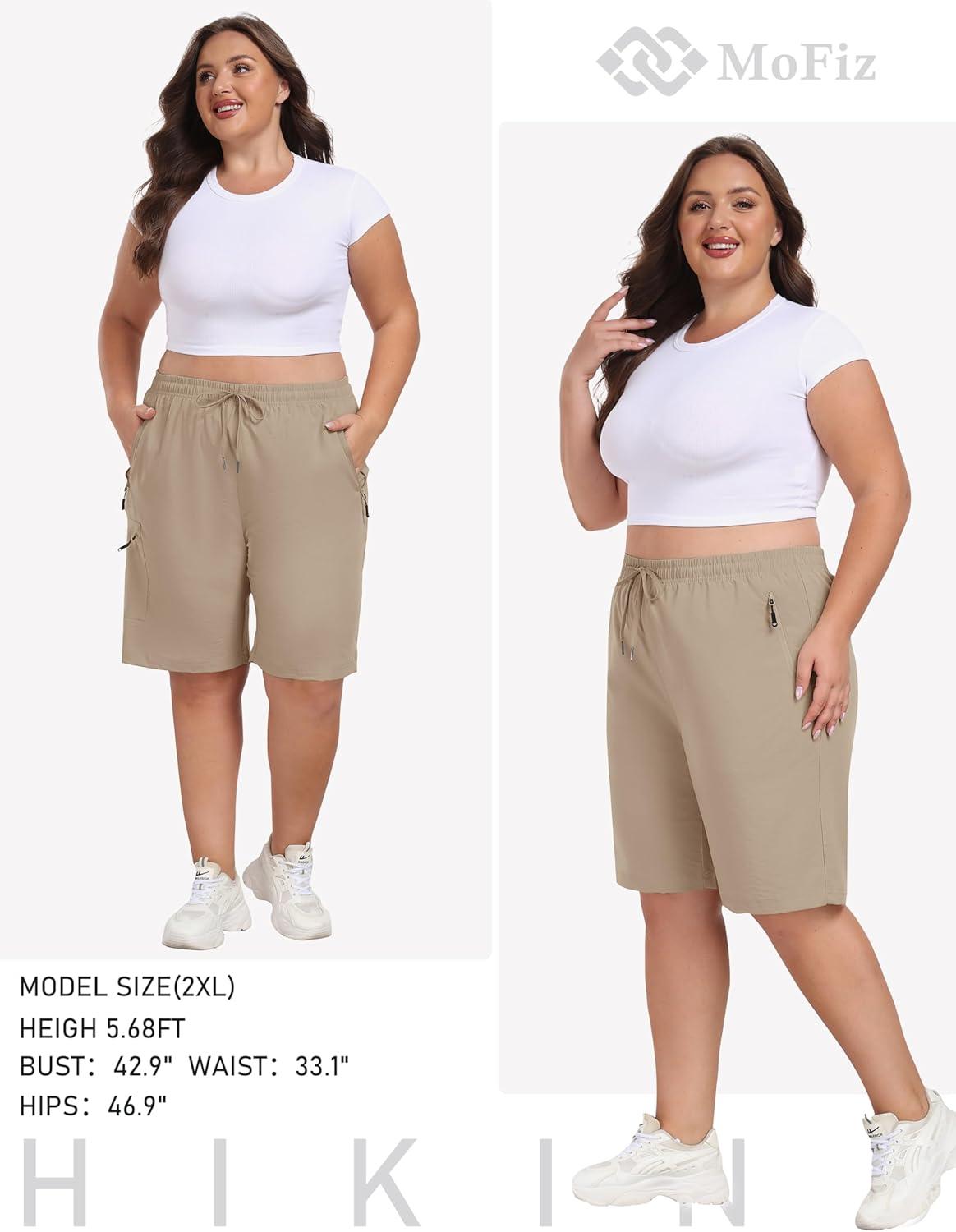 image:imageMoFiz Womens Plus Size Hiking Cargo Shorts Quick Dry Golf Active Shorts Lightweight Summer Shorts with PocketsKhaki