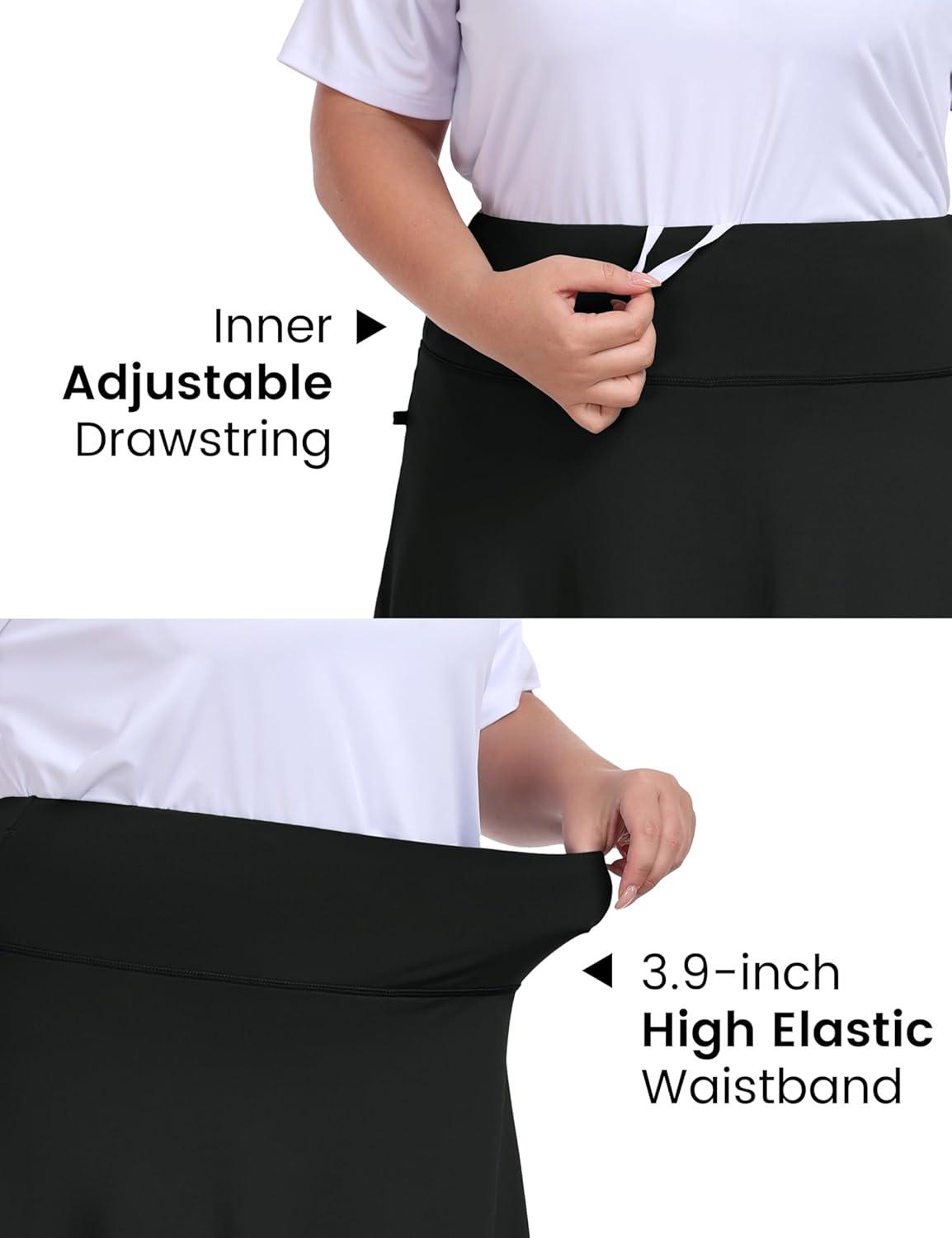 image:imageMoFiz Womens Plus Size Skorts with Pockets Tennis Golf Skirt with Shorts Knee Length High Waisted Athletic Workout SkortBlack