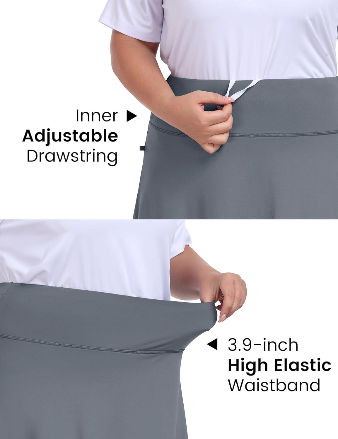 image:imageMoFiz Womens Plus Size Skorts with Pockets Tennis Golf Skirt with Shorts Knee Length High Waisted Athletic Workout SkortGrey