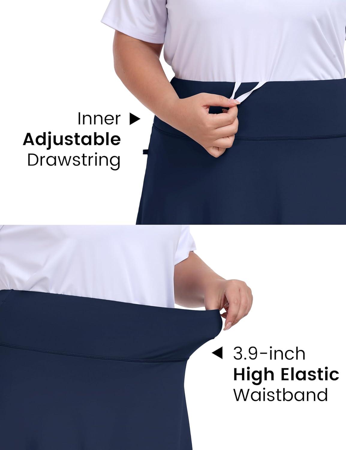 image:imageMoFiz Womens Plus Size Skorts with Pockets Tennis Golf Skirt with Shorts Knee Length High Waisted Athletic Workout SkortNavy Blue