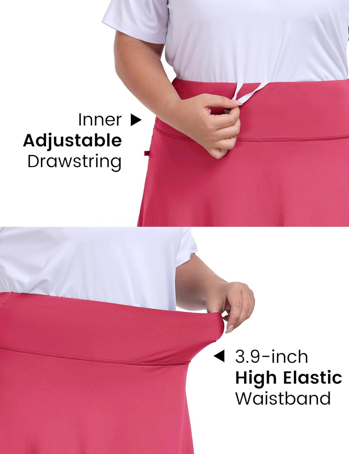 image:imageMoFiz Womens Plus Size Skorts with Pockets Tennis Golf Skirt with Shorts Knee Length High Waisted Athletic Workout SkortRose Red