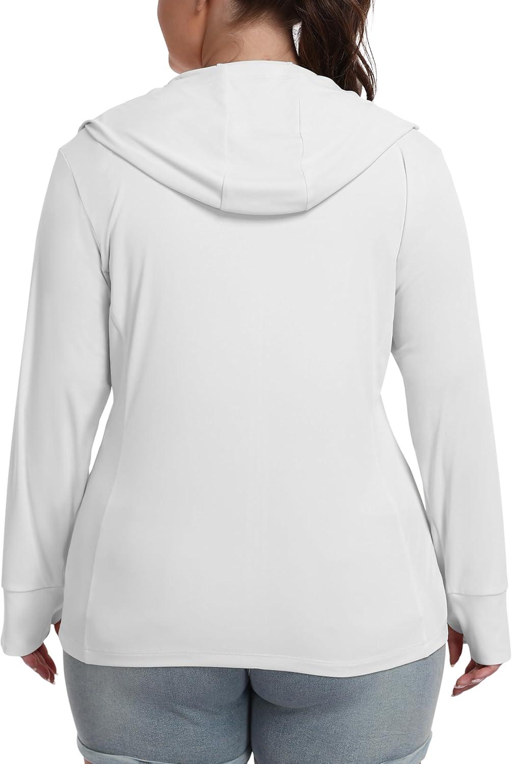 image:imageMoFiz Womens Plus Size Sun Protection Jackets Full Zip Lightweight Workout Hiking Athletic Running Hoodies with Thumb HoleWhite