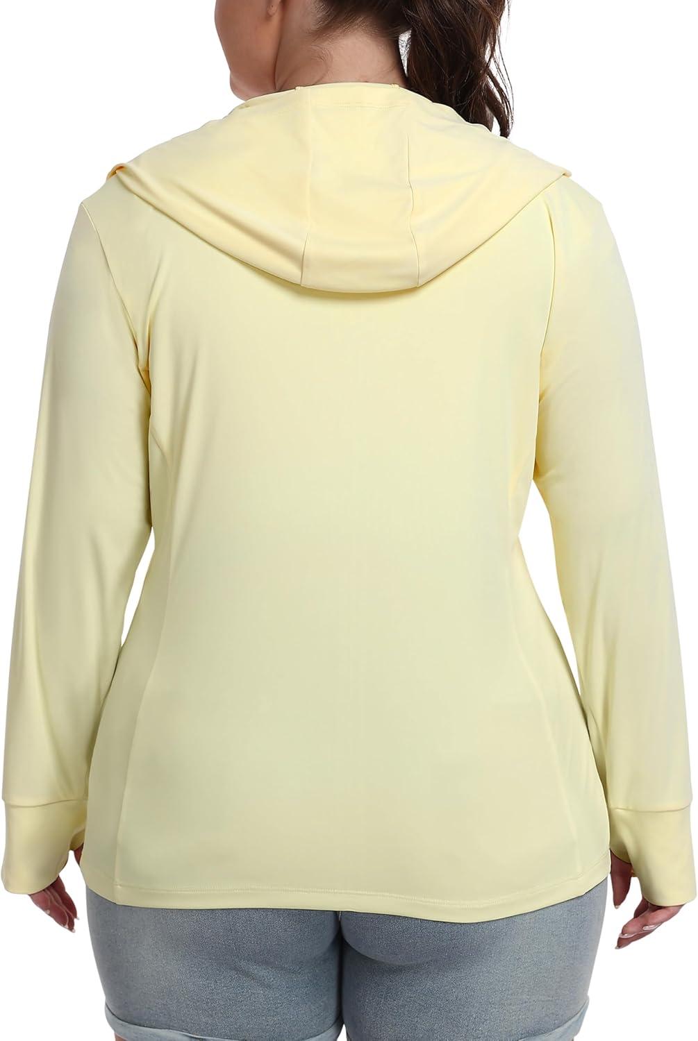 image:imageMoFiz Womens Plus Size Sun Protection Jackets Full Zip Lightweight Workout Hiking Athletic Running Hoodies with Thumb HoleYellow