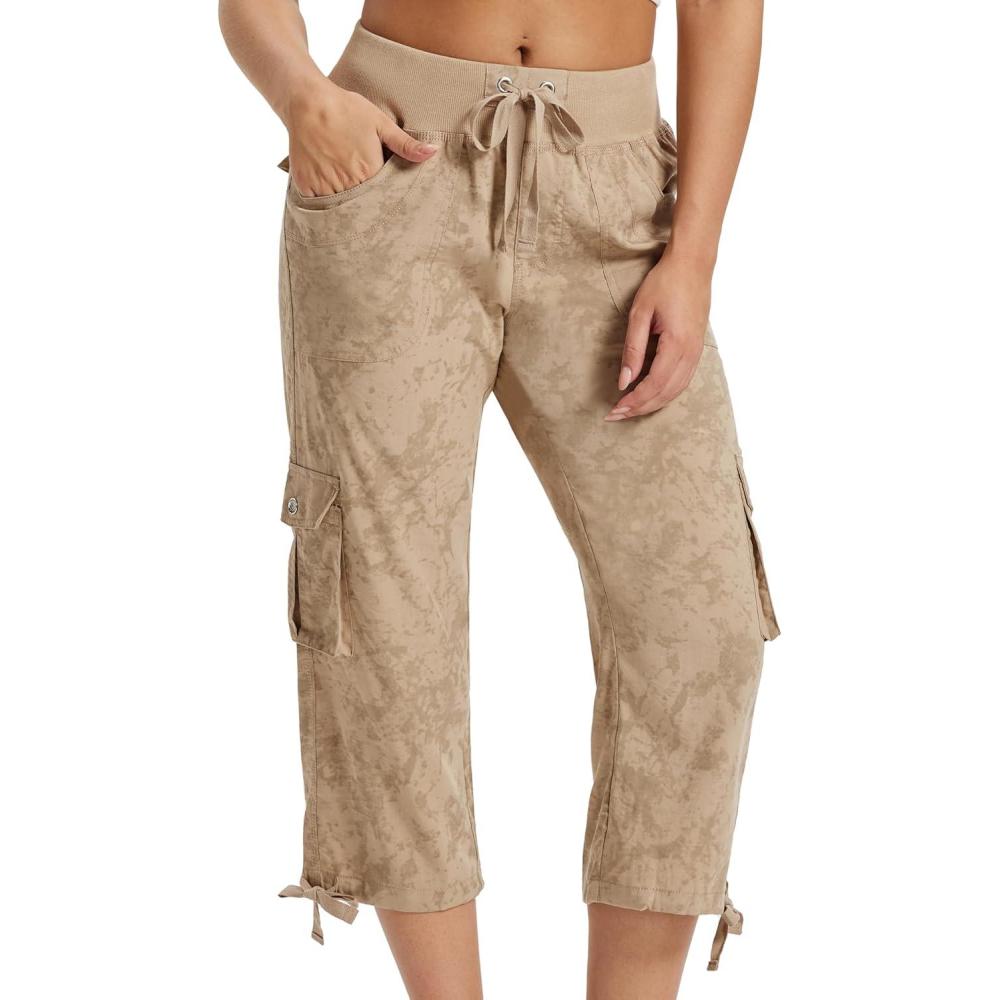 image:imageMoFiz Womens Capris with Pockets Loose Fit Casual Capri Pants Dressy Lightweight Ladies Baggy Cargo Pants for HikingDirty Khaki