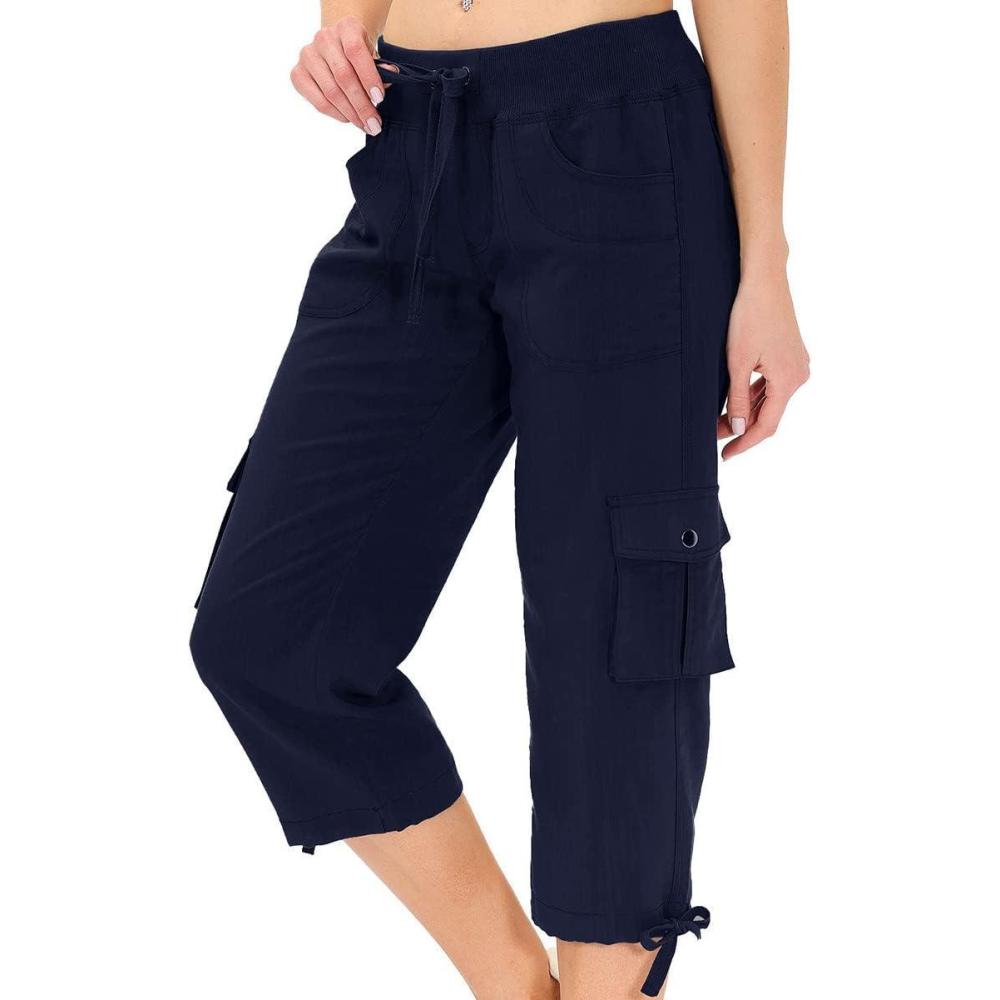 image:imageMoFiz Womens Capris with Pockets Loose Fit Casual Capri Pants Dressy Lightweight Ladies Baggy Cargo Pants for HikingNavy