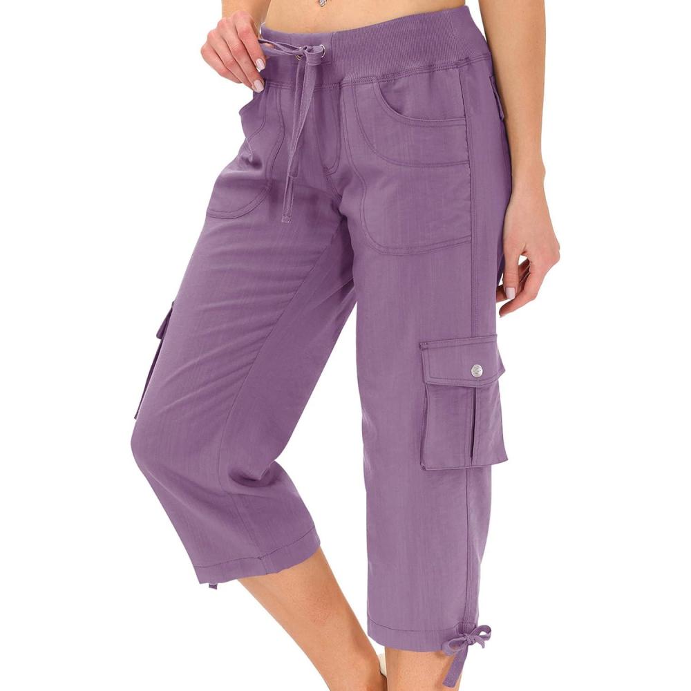 image:imageMoFiz Womens Capris with Pockets Loose Fit Casual Capri Pants Dressy Lightweight Ladies Baggy Cargo Pants for HikingPink Purple