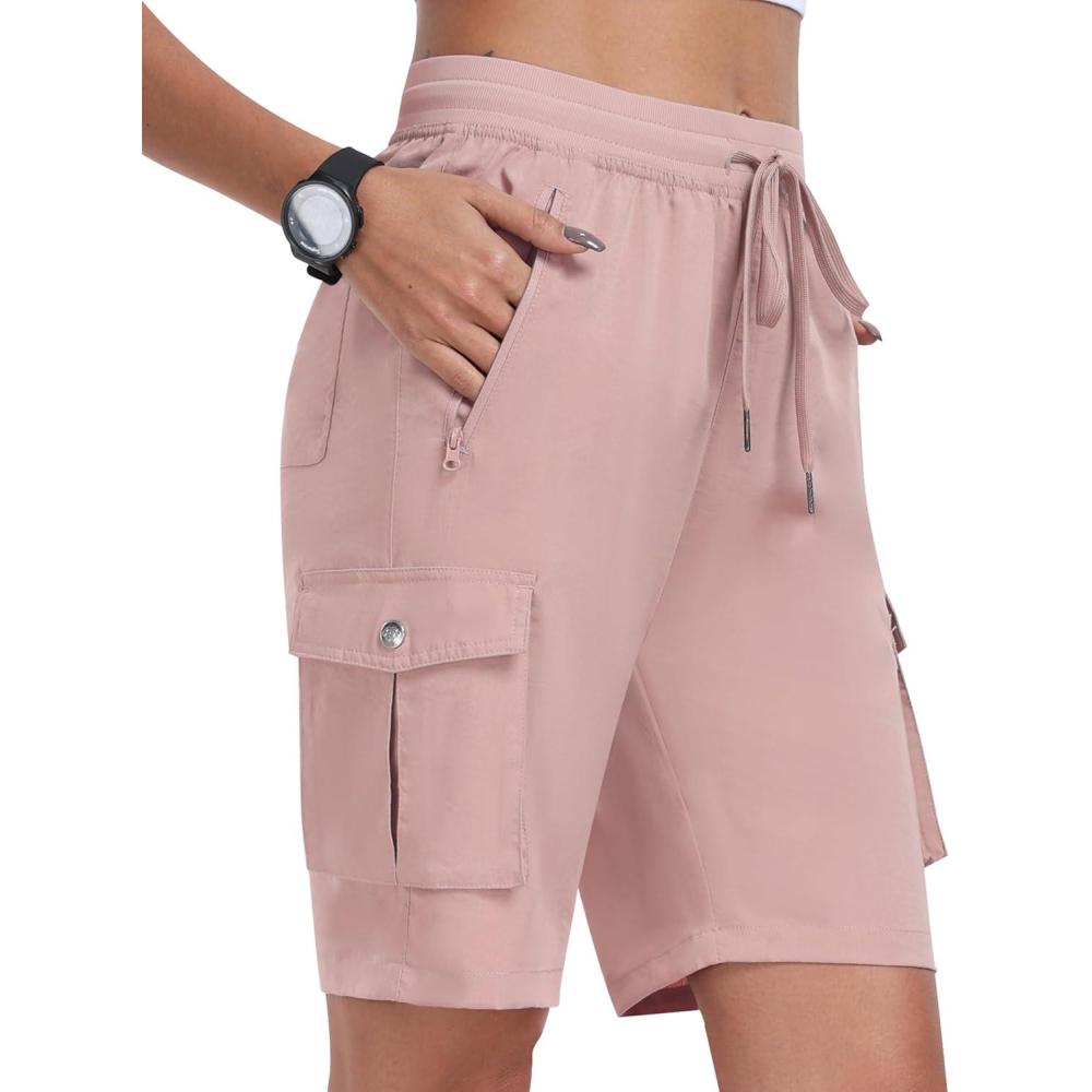 image:imageMoFiz Womens Cargo Shorts Quick Dry Athletic Shorts Lightweight Running Summer Hiking Shorts with PocketsDusty Pink