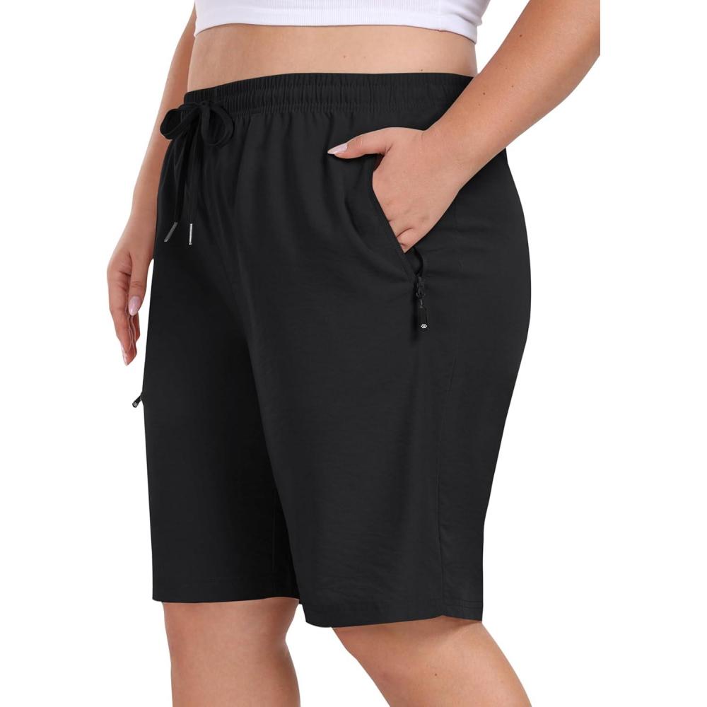 image:imageMoFiz Womens Plus Size Hiking Cargo Shorts Quick Dry Golf Active Shorts Lightweight Summer Shorts with PocketsBlack