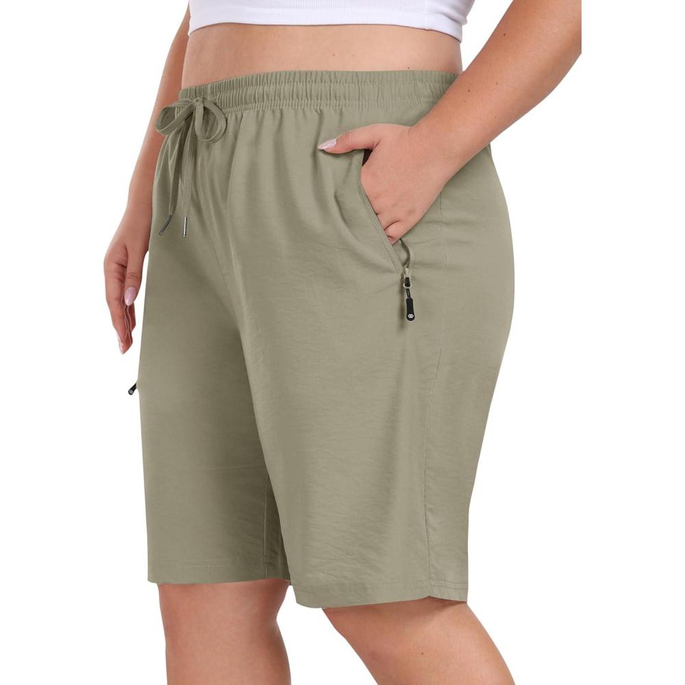 image:imageMoFiz Womens Plus Size Hiking Cargo Shorts Quick Dry Golf Active Shorts Lightweight Summer Shorts with PocketsGrey Khaki