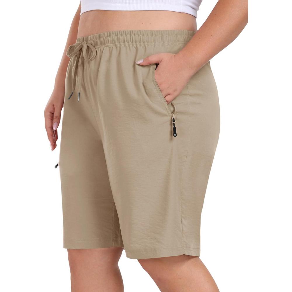 image:imageMoFiz Womens Plus Size Hiking Cargo Shorts Quick Dry Golf Active Shorts Lightweight Summer Shorts with PocketsKhaki