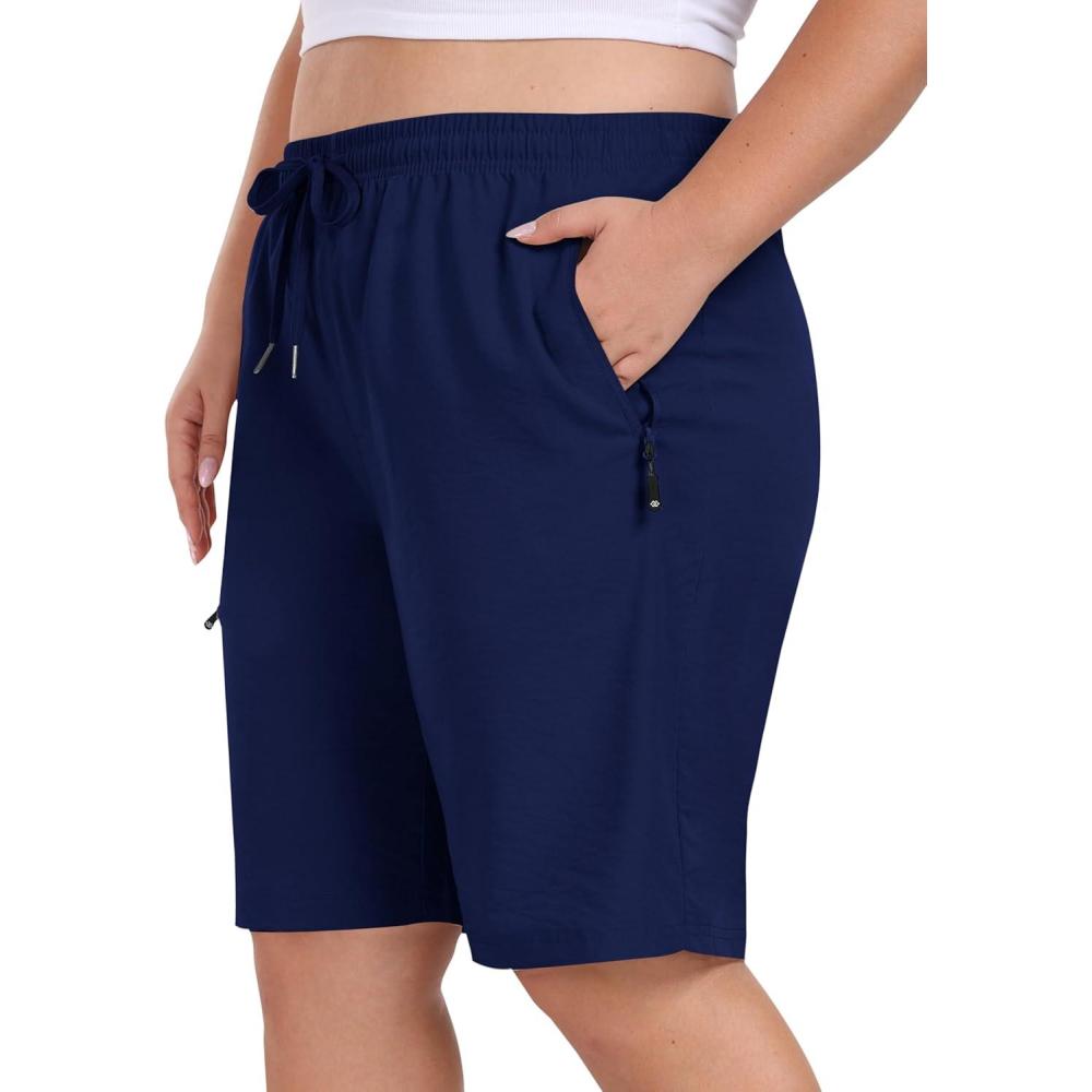 image:imageMoFiz Womens Plus Size Hiking Cargo Shorts Quick Dry Golf Active Shorts Lightweight Summer Shorts with PocketsNavy