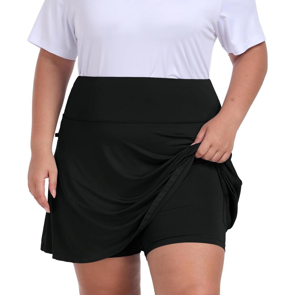 image:imageMoFiz Womens Plus Size Skorts with Pockets Tennis Golf Skirt with Shorts Knee Length High Waisted Athletic Workout SkortBlack