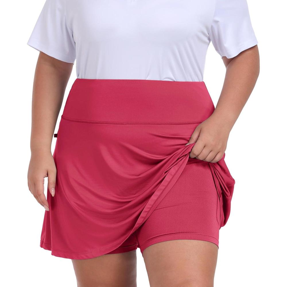 image:imageMoFiz Womens Plus Size Skorts with Pockets Tennis Golf Skirt with Shorts Knee Length High Waisted Athletic Workout SkortRose Red