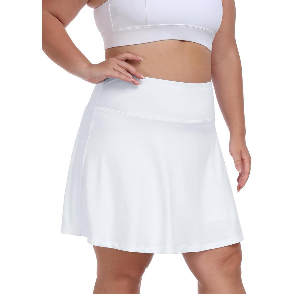 image:imageMoFiz Womens Plus Size Skorts with Pockets Tennis Golf Skirt with Shorts Knee Length High Waisted Athletic Workout SkortWhite