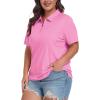 MoFiz Plus Size Zipper Up Golf Polo Shirts for Women Short Sleeve Collared Tennis Workout Tops Casual Activewear XL-5XL(Pink)