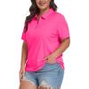 MoFiz Plus Size Zipper Up Golf Polo Shirts for Women Short Sleeve Collared Tennis Workout Tops Casual Activewear XL-5XL(Rose Red)
