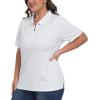 MoFiz Plus Size Zipper Up Golf Polo Shirts for Women Short Sleeve Collared Tennis Workout Tops Casual Activewear XL-5XL(White)