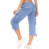 MoFiz Womens Capris with Pockets Loose Fit Casual Capri Pants Dressy Lightweight Ladies Baggy Cargo Pants for Hiking(Blue 1)