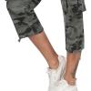 MoFiz Womens Capris with Pockets Loose Fit Casual Capri Pants Dressy Lightweight Ladies Baggy Cargo Pants for Hiking(Camo Green)