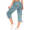 MoFiz Womens Capris with Pockets Loose Fit Casual Capri Pants Dressy Lightweight Ladies Baggy Cargo Pants for Hiking(Grey Blue)