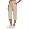 MoFiz Women’s Cargo Capris Pants with Pockets Lightweight Quick Dry Travel Hiking Summer Pants for Women(Khaki)