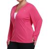 MoFiz Womens Plus Size Sun Protection Jackets Full Zip Lightweight Workout Hiking Athletic Running Hoodies with Thumb Hole(Hot Pink)