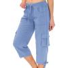 MoFiz Womens Capris with Pockets Loose Fit Casual Capri Pants Dressy Lightweight Ladies Baggy Cargo Pants for Hiking(Blue 1)