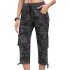 MoFiz Womens Capris with Pockets Loose Fit Casual Capri Pants Dressy Lightweight Ladies Baggy Cargo Pants for Hiking(Camo Gray)
