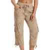MoFiz Womens Capris with Pockets Loose Fit Casual Capri Pants Dressy Lightweight Ladies Baggy Cargo Pants for Hiking(Dirty Khaki)