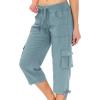 MoFiz Womens Capris with Pockets Loose Fit Casual Capri Pants Dressy Lightweight Ladies Baggy Cargo Pants for Hiking(Grey Blue)