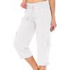 MoFiz Womens Capris with Pockets Loose Fit Casual Capri Pants Dressy Lightweight Ladies Baggy Cargo Pants for Hiking(White)
