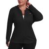 MoFiz Womens Plus Size Sun Protection Jackets Full Zip Lightweight Workout Hiking Athletic Running Hoodies with Thumb Hole(Black)