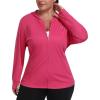MoFiz Womens Plus Size Sun Protection Jackets Full Zip Lightweight Workout Hiking Athletic Running Hoodies with Thumb Hole(Hot Pink)