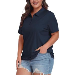 MoFiz Plus Size Zipper Up Golf Polo Shirts for Women Short Sleeve Collared Tennis Workout Tops Casual Activewear XL-5XL(Navy Blue)
