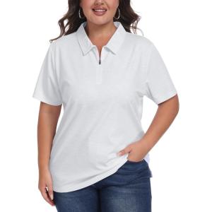 MoFiz Plus Size Zipper Up Golf Polo Shirts for Women Short Sleeve Collared Tennis Workout Tops Casual Activewear XL-5XL(White)