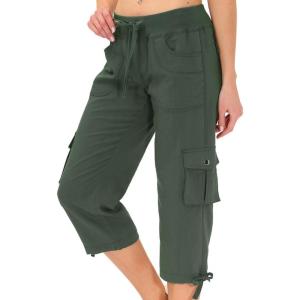 MoFiz Womens Capris with Pockets Loose Fit Casual Capri Pants Dressy Lightweight Ladies Baggy Cargo Pants for Hiking(Army Green)