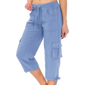 MoFiz Womens Capris with Pockets Loose Fit Casual Capri Pants Dressy Lightweight Ladies Baggy Cargo Pants for Hiking(Blue 1)