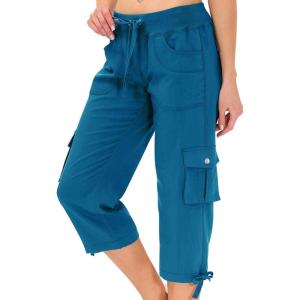 MoFiz Womens Capris with Pockets Loose Fit Casual Capri Pants Dressy Lightweight Ladies Baggy Cargo Pants for Hiking(Blue)