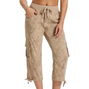 MoFiz Womens Capris with Pockets Loose Fit Casual Capri Pants Dressy Lightweight Ladies Baggy Cargo Pants for Hiking(Dirty Khaki)