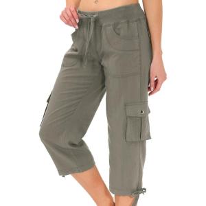 MoFiz Womens Capris with Pockets Loose Fit Casual Capri Pants Dressy Lightweight Ladies Baggy Cargo Pants for Hiking(Grey)