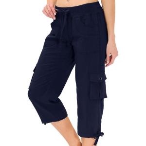 MoFiz Womens Capris with Pockets Loose Fit Casual Capri Pants Dressy Lightweight Ladies Baggy Cargo Pants for Hiking(Navy)