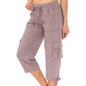 MoFiz Womens Capris with Pockets Loose Fit Casual Capri Pants Dressy Lightweight Ladies Baggy Cargo Pants for Hiking(Pink)