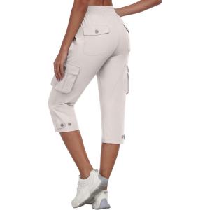 MoFiz Women’s Cargo Capris Pants with Pockets Lightweight Quick Dry Travel Hiking Summer Pants for Women(Ash Gray)