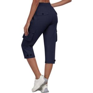 MoFiz Women’s Cargo Capris Pants with Pockets Lightweight Quick Dry Travel Hiking Summer Pants for Women(Navy)
